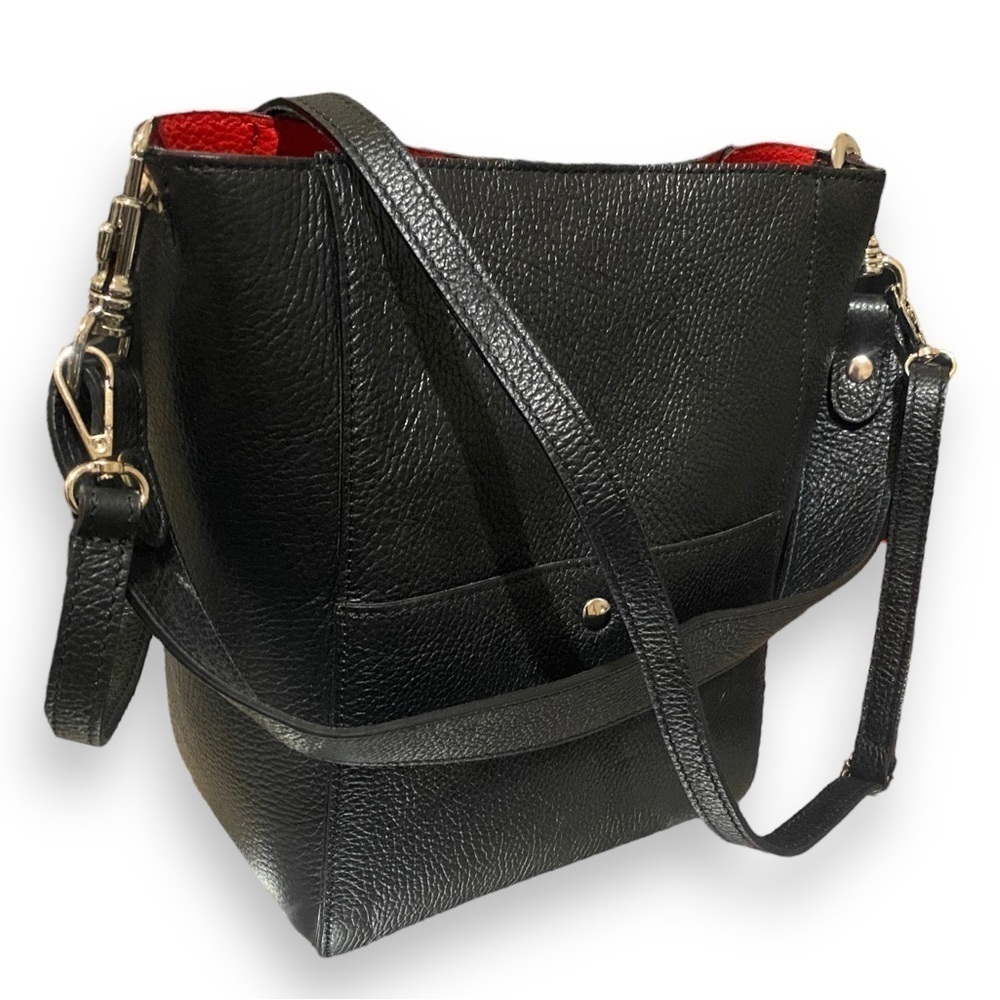 BORSE IN PELLE Leather Tote Shoulder Bag Black 2Pc
